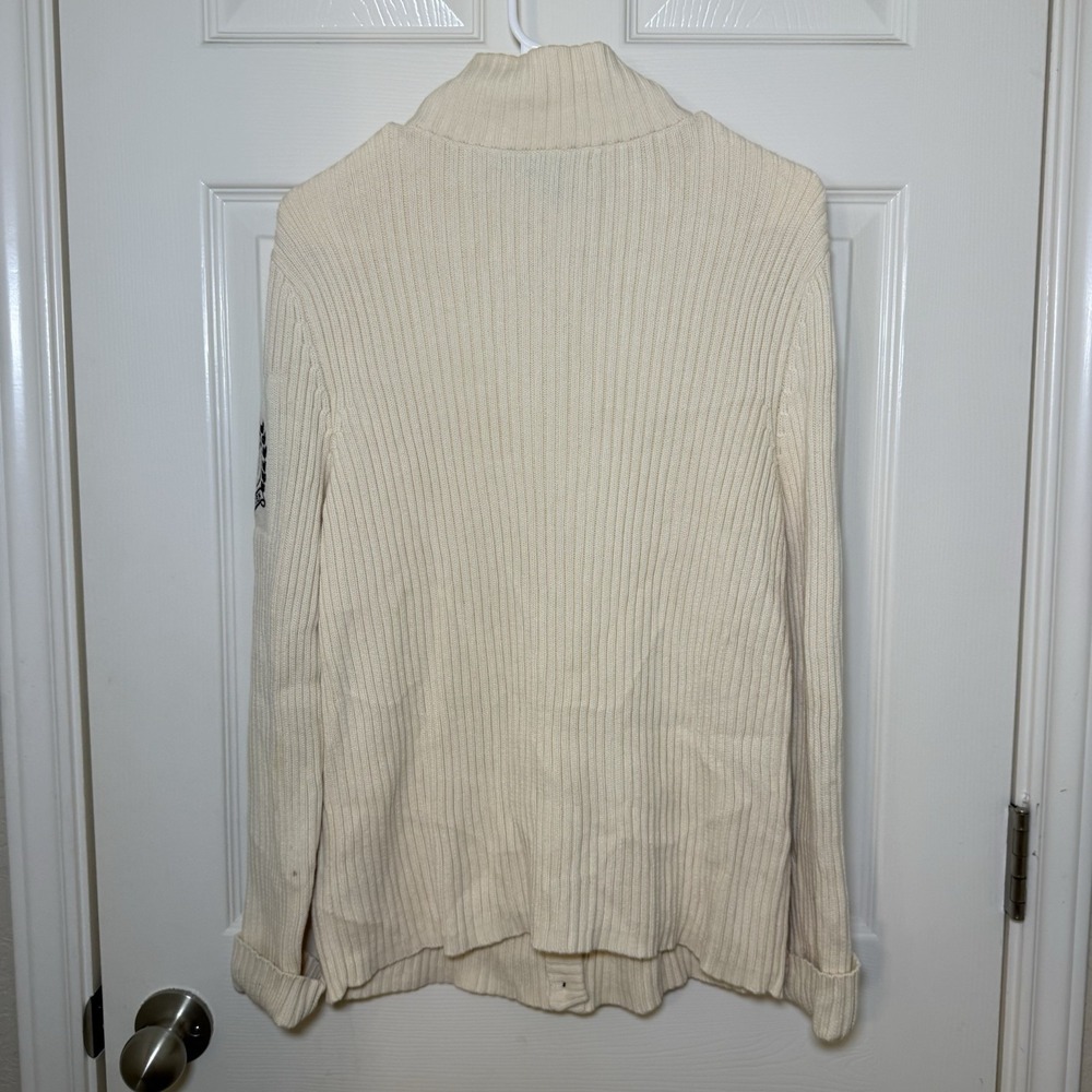 VTG Lauren Ralph Lauren Women's Size XL Ivory‎ Ribbed Cardigan Crest 100% Cotton - Picture 5 of 11